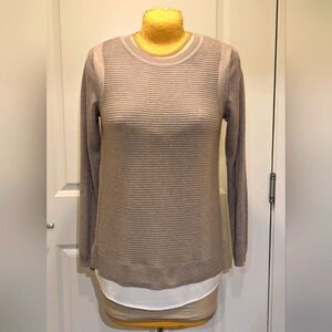 Hilary Radley L Tan Rib Knit Cotton Blend Faux Dress Shirt Bottom Sweater